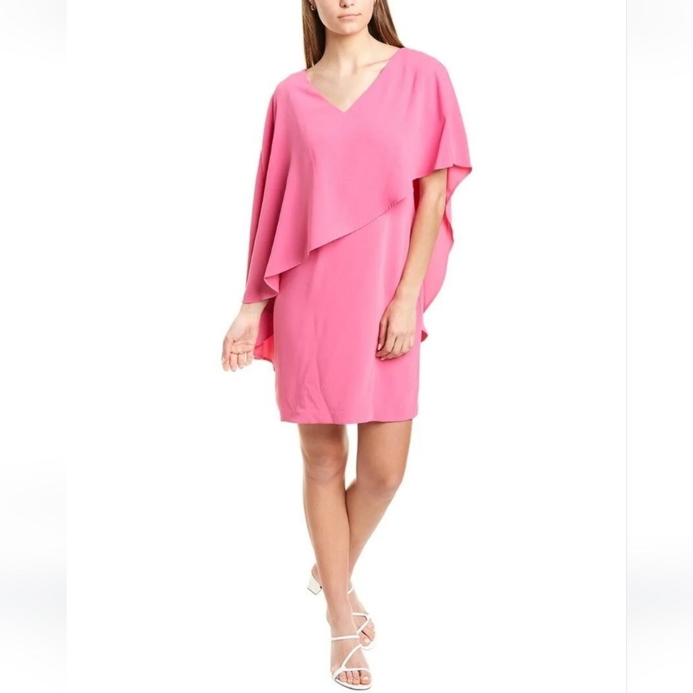 Trina by Trina Turk Women's Pink Ruffle Adore Overlay Cape Sheath Dress XS NWT